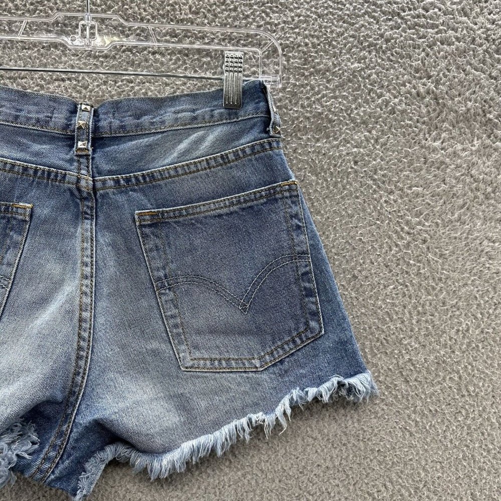 Love Culture Shorts Junior's Medium Blue Denim Distressed Studded Shorts Size M - Picture 14 of 16